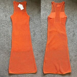 $695 NWT ALC Orange Crochet Knit bodycon Roland Dress size Medium